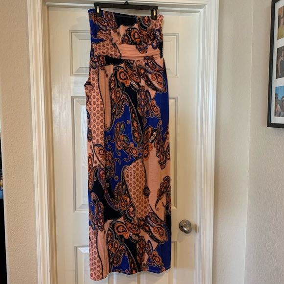 ❤️NEW 1X Peach Blue Paisley Strapless Dress - Picture 7 of 8